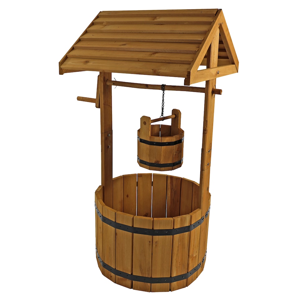 image 1 of Wooden Wishing Well Garden Planter Plant Box Flowerpot Ornament Patio Display