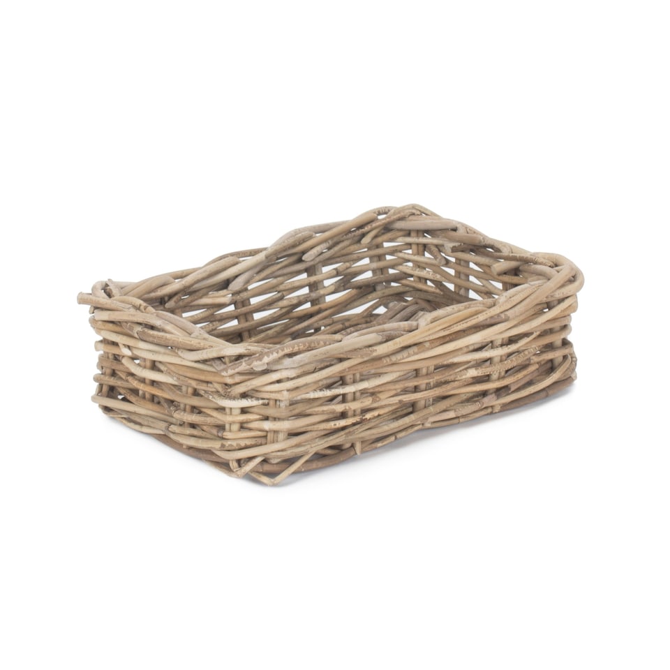 image 1 of Large Shallow Kubu Grey Rattan Rectangular Basket | Grey | Grey