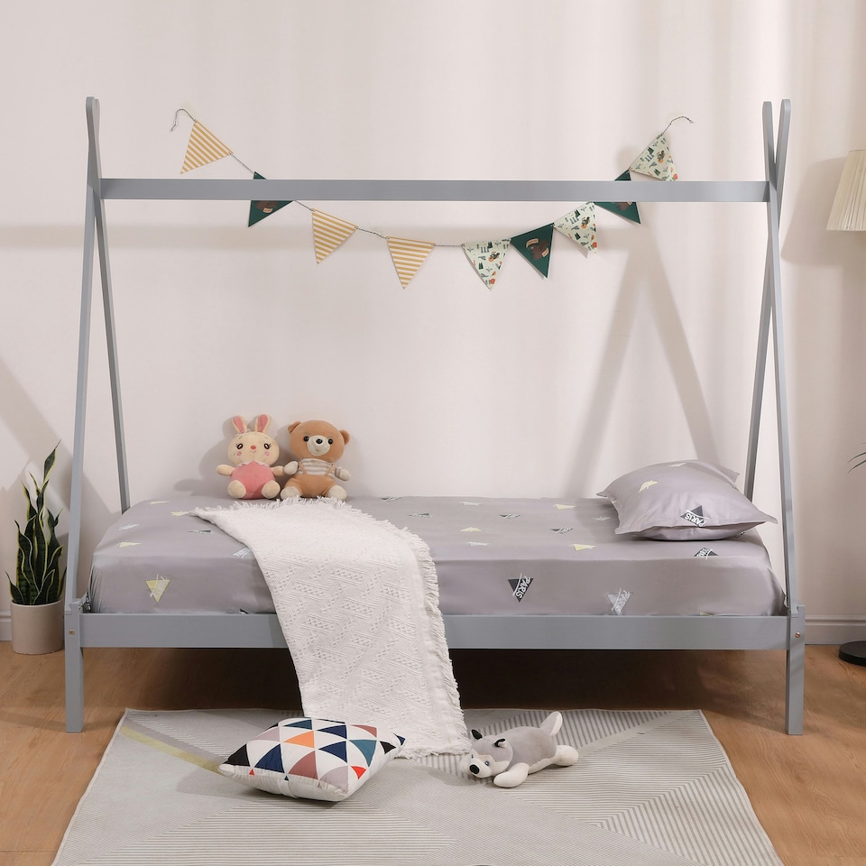 image 1 of Harry Kids Childrens Grey Wooden Teepee Tent Single Bed Frame