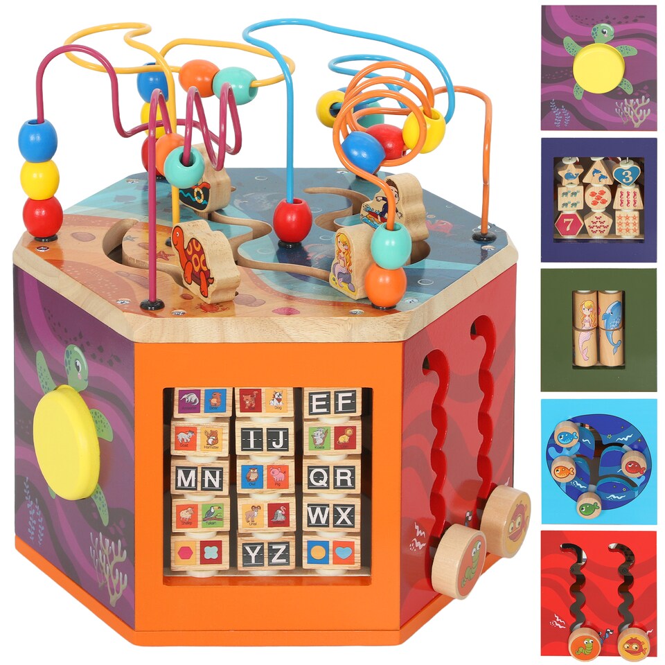 image 1 of AIYAPLAY Wooden Activity Cube for Toddlers 18 Months with Bead Maze