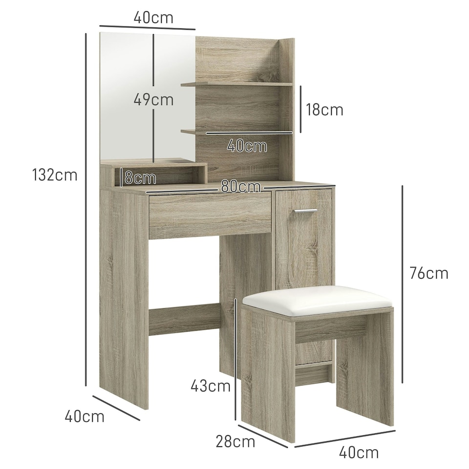 image 1 of HOMCOM Dressing Table with Mirror and Stool, Makeup Desk for Bedroom Brown | White