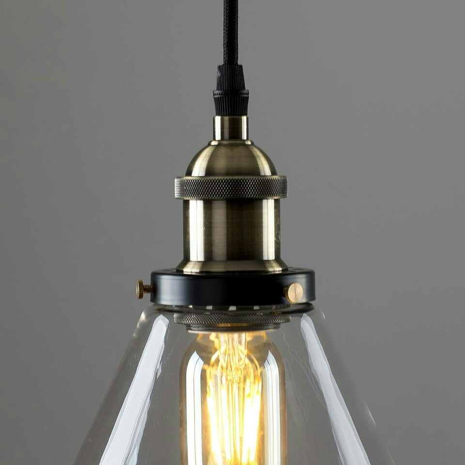 image 1 of ValueLights Norton Glass Smoked Clear Tapered Ceiling Light Pendant and E27 Radio Valve LED 4W Warm White 2700K Bulb