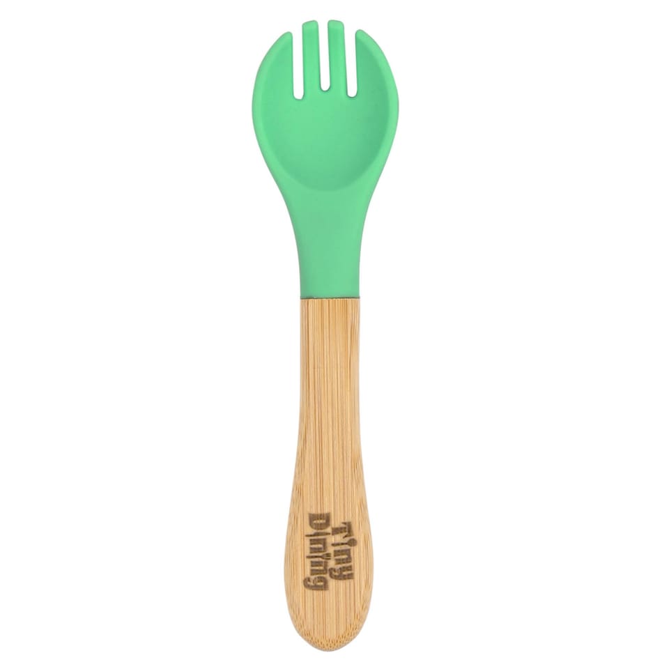 image 1 of Tiny Dining Bamboo Silicone Tip Forks - Green - Children's Baby Toddler Soft Curved Feeding Weaning Fork - Set of 2 | Green | Green