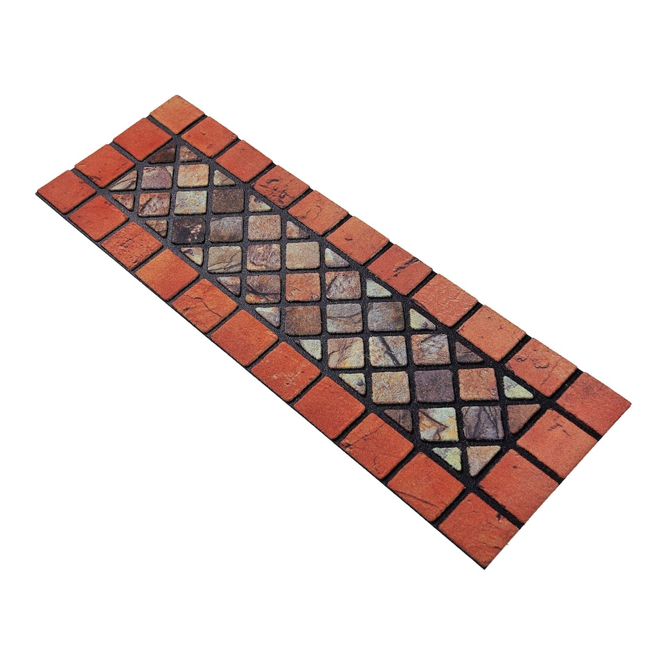 image 1 of Nicoman Rubber Elegant Red Tile Narrow Doormat - 75x25cm Pack of 4 | Red | Set of 4