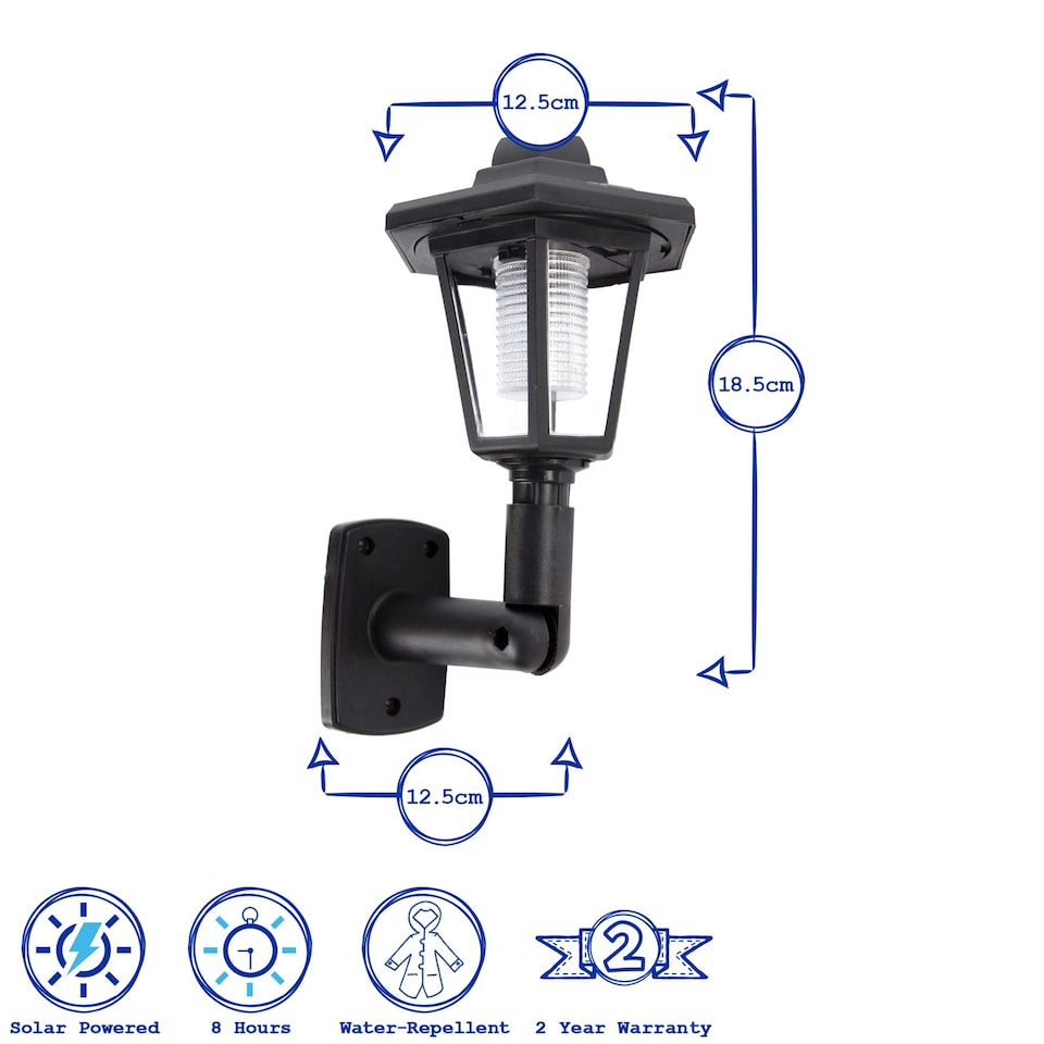 image 1 of Kingavon Vintage Solar Wall Lantern - Black