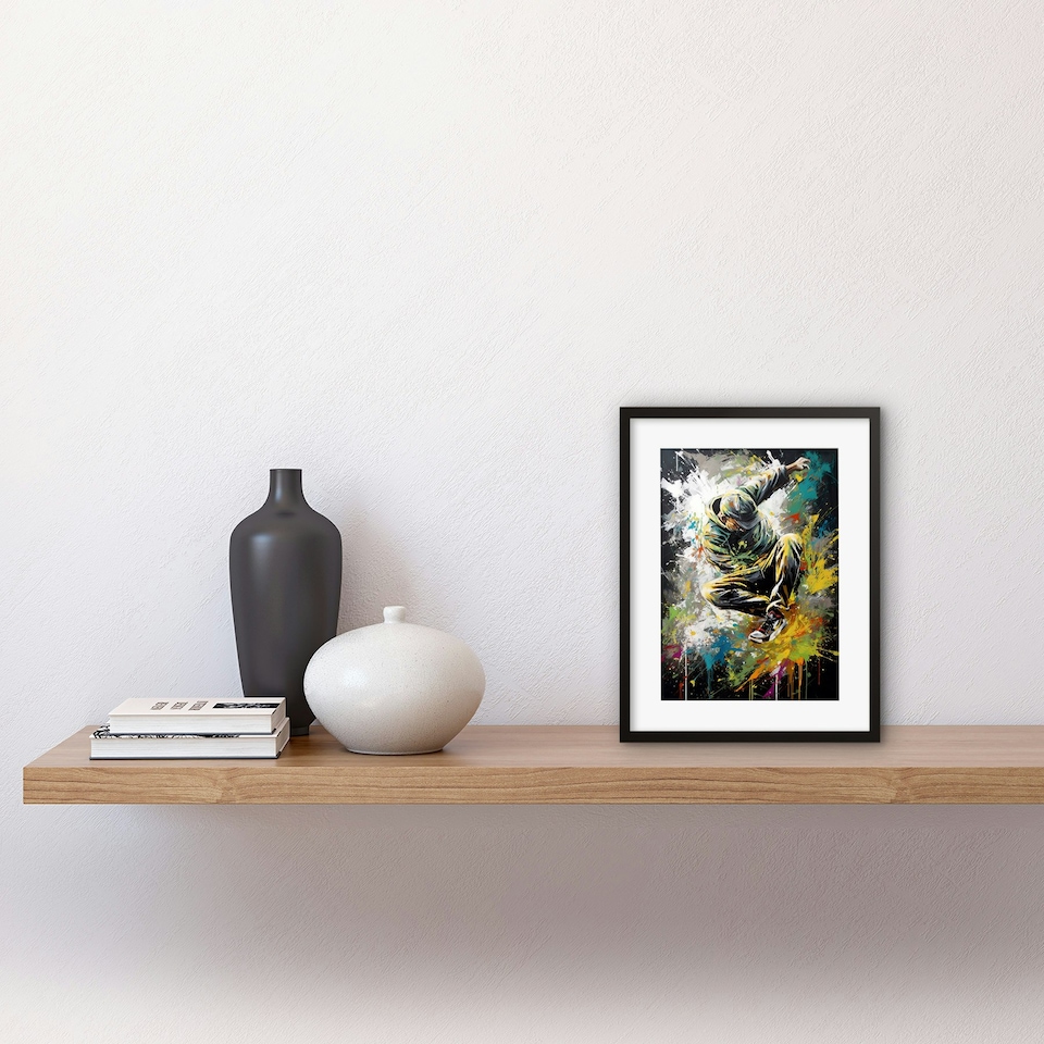 image 1 of Breakdance B-Boy Dancing Splatter Paint 9x7" Black Framed Wall Art Print