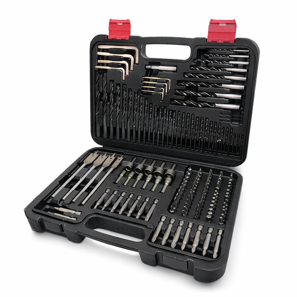 image 1 of Lumberjack 150 Piece Drill Bit Set HSS Masonry Wood Screwdriver Bits