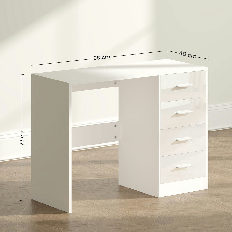 image 1 of HOMCOM Computer Writing Desk with 4 Drawers, High Gloss Home Office Workstation