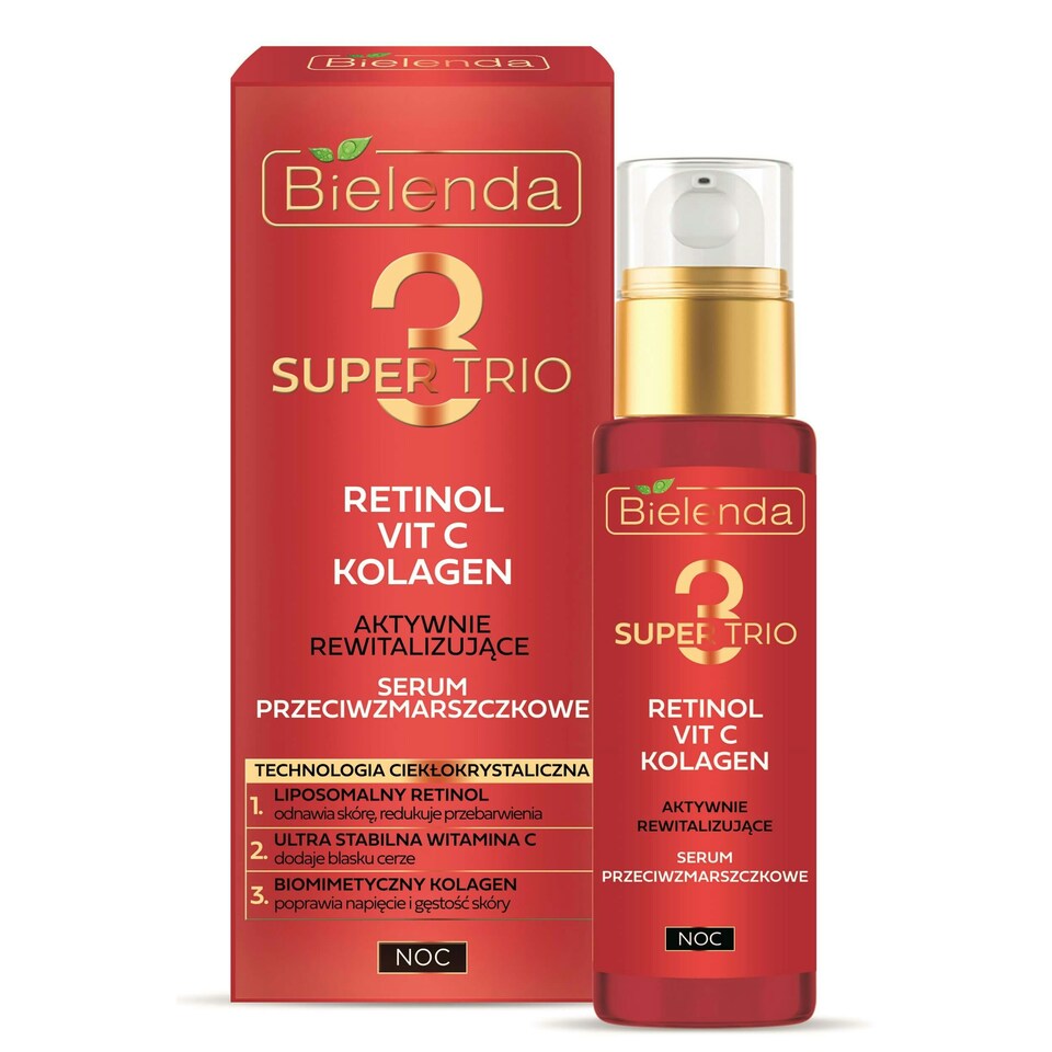 image 1 of Bielenda Super Trio Retinol + Vit C + Collagen Actively Revitalizing Anti-Wrinkle Night Serum 30ml
