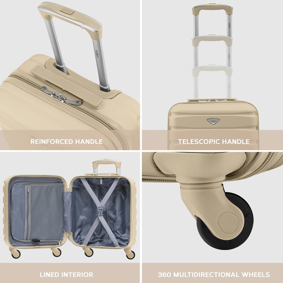 image 1 of Flight Knight Suitcase Sets 3 Piece, Large Suitcase, Extra Large Suitcase, easyJet Cabin Bag 45x36x20cm Underseat Carry On, 100+ Airlines Approved - BA, Ryanair | Cream | Champagne | Large