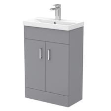 Balterley Compact Floor Standing Bathroom Vanity Basin Unit with Ceramic Basin & 2 Soft-Close Doors | Grey | 850 x 560 x 309mm