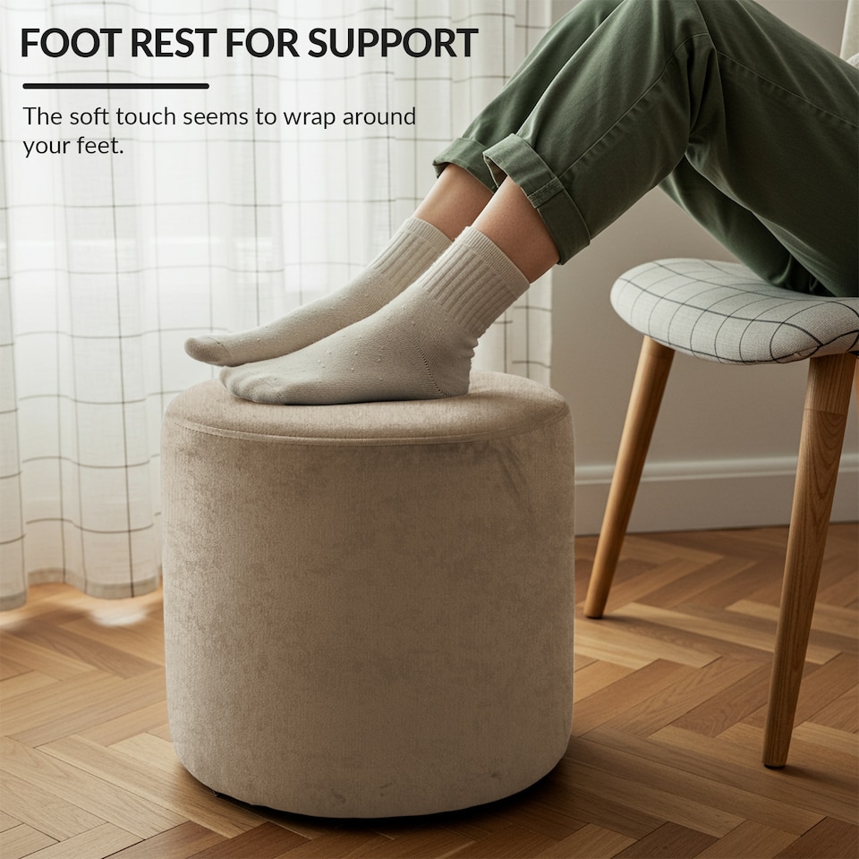 image 1 of Round Shape Velvet Bean Bag Pouffe Foot Rest - 40cm Cream