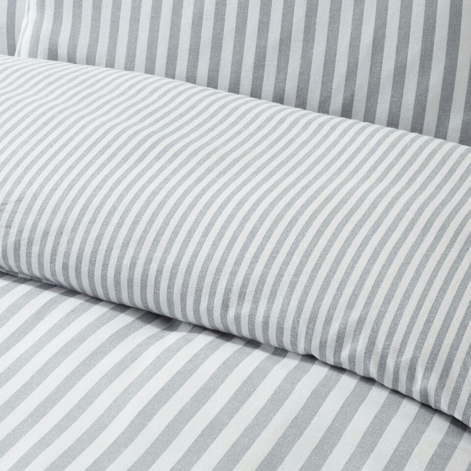 image 1 of Catherine Lansfield Brushed Stripe Cotton Reversible Duvet Cover Set Silver Grey Silver | Single