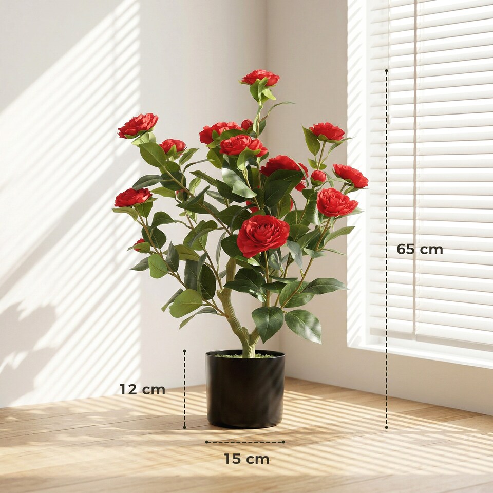 image 1 of HOMCOM 65cm Artificial Camellia Flower Plant with 116 Lush Leaves