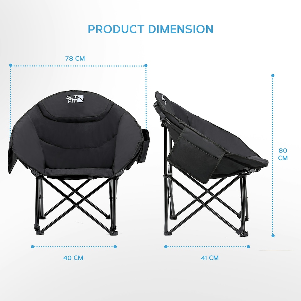 image 1 of Get Fit Set of 2 Moon Camping Chairs - Outdoor Folding Chair With Magazine Pocket, Cup Holder & Carry Bag Weight Capacity of 130kg
