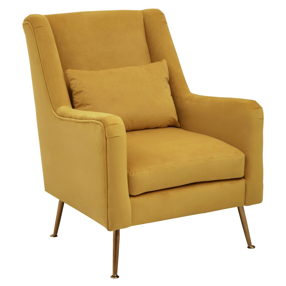 image 1 of Interiors by Premier Yellow Velvet Armchair for Lounge, Angular Gold Leg Chair with Velvet Upholstery for Living Room, Home