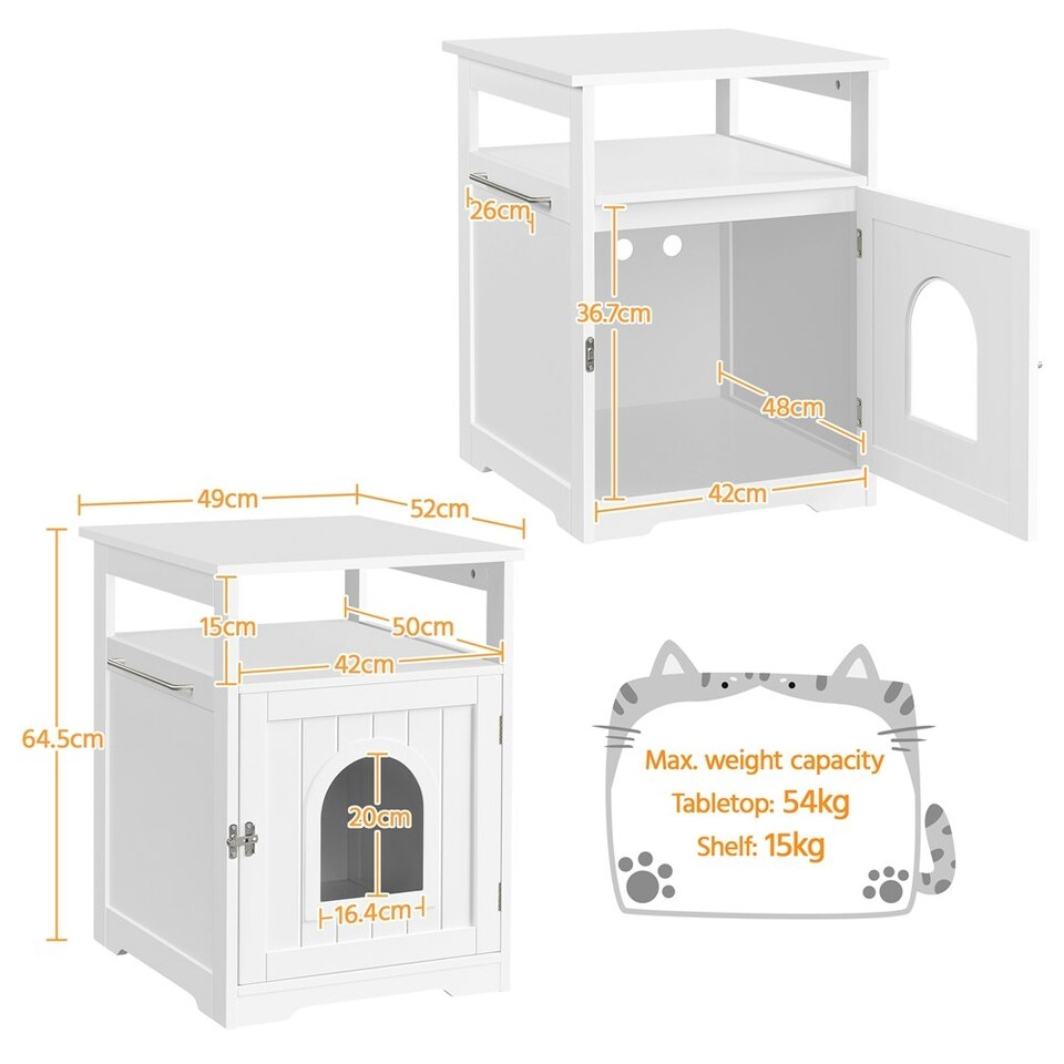 image 1 of Yaheetech Wooden Cat Litter Box with Open Shelf White | One Size