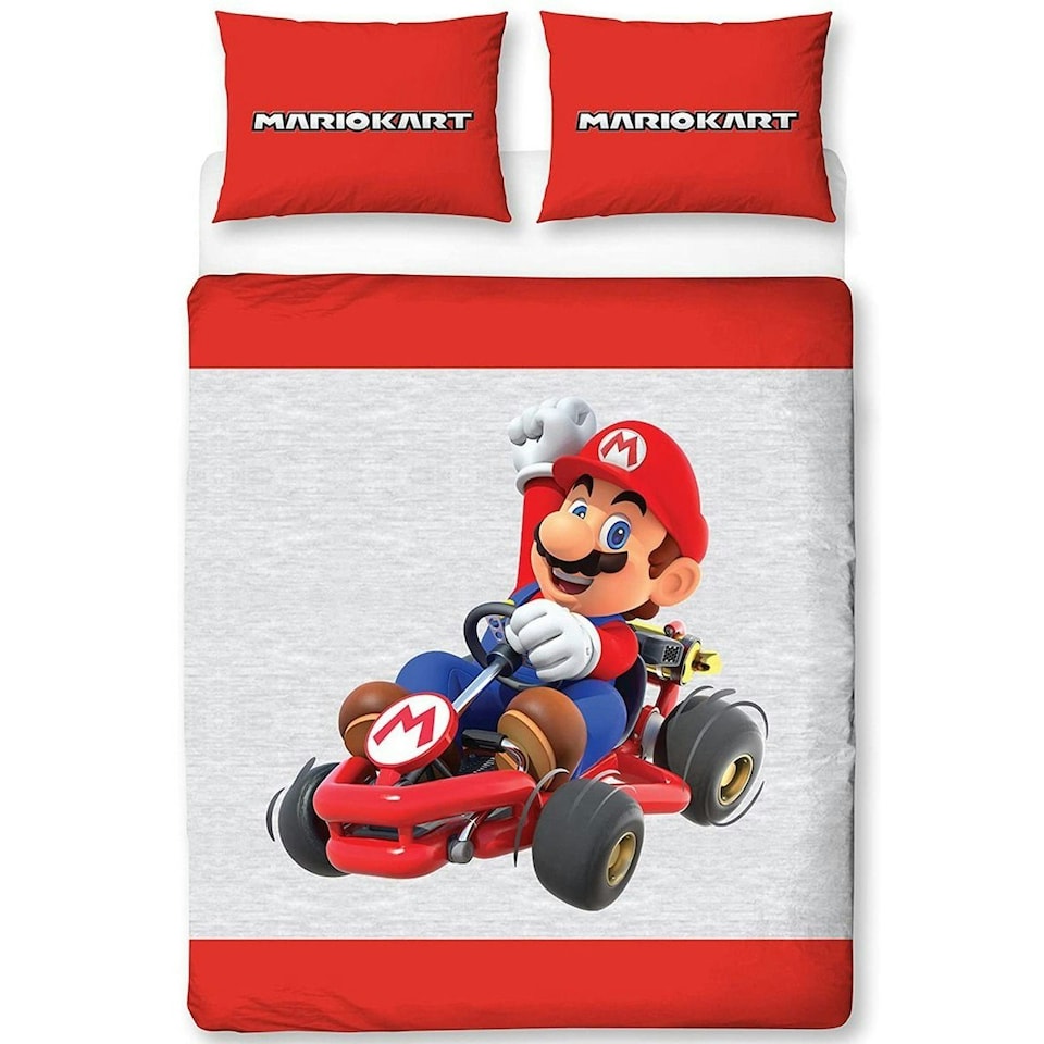 image 1 of Super Mario Closeup Duvet Cover Set - Grey/White/Red - Single Grey | Single