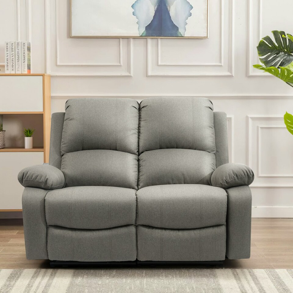 image 1 of Electric Recliner Fabric Sofa Set With 2-Seater And 3-Seater Sofa In Light Grey