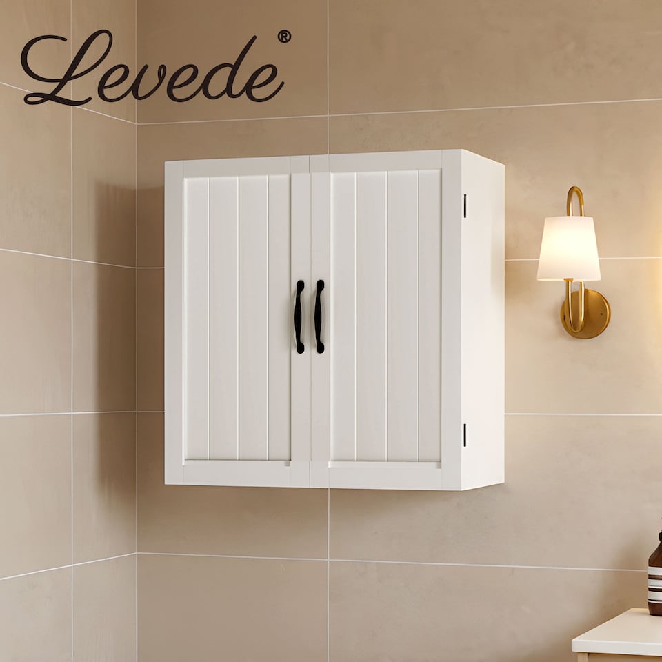 image 1 of Levede Wall Cabinet Hanging Kitchen Cupboard Bathroom Storage Organiser White
