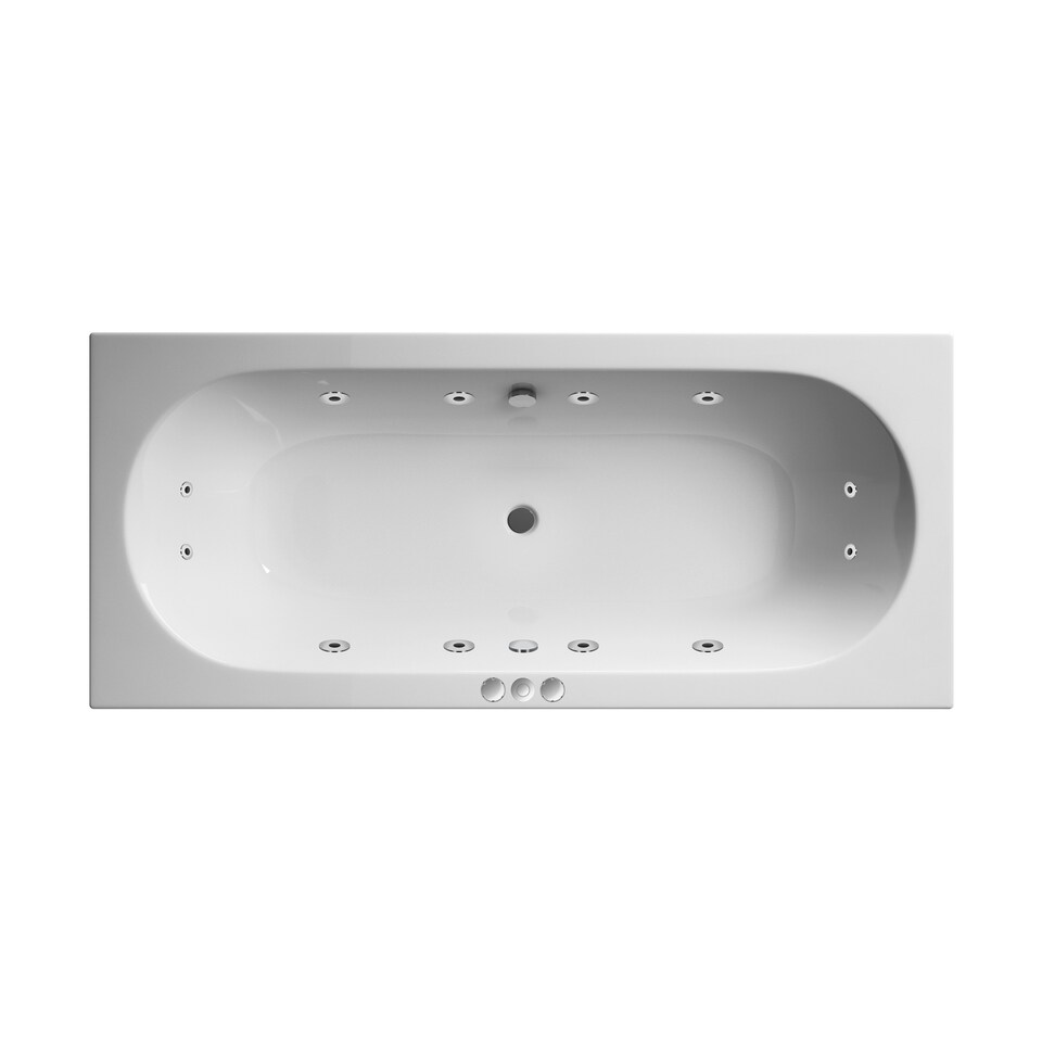 image 1 of Round Double Ended Whirlpool Bath with 12 Chrome Jets and Leg Set, 1700 x 750mm White