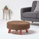 image 2 of Homescapes Chocolate Brown Large Round Cotton Knitted Footstool on Legs