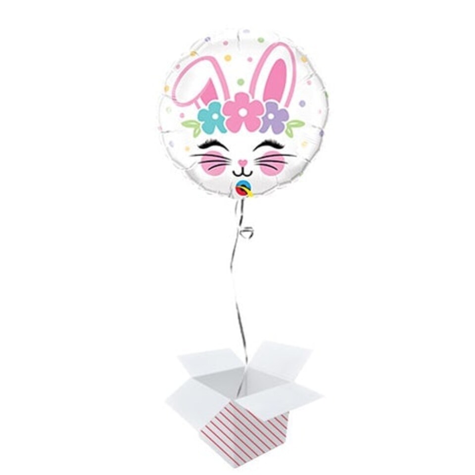 Bunny Face Easter Foil Helium Qualatex Balloon - Inflated Balloon in a Box