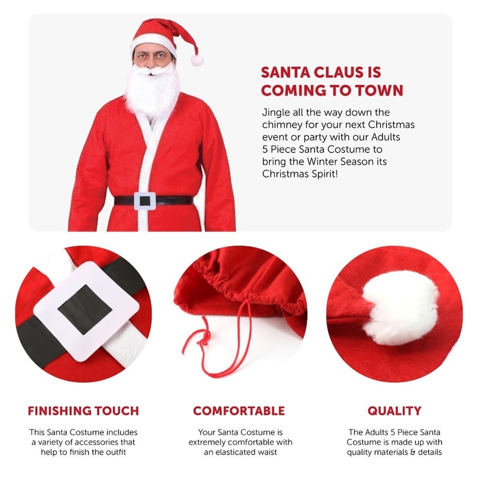 image 1 of 5 Piece Budget Santa Costume | Red | S