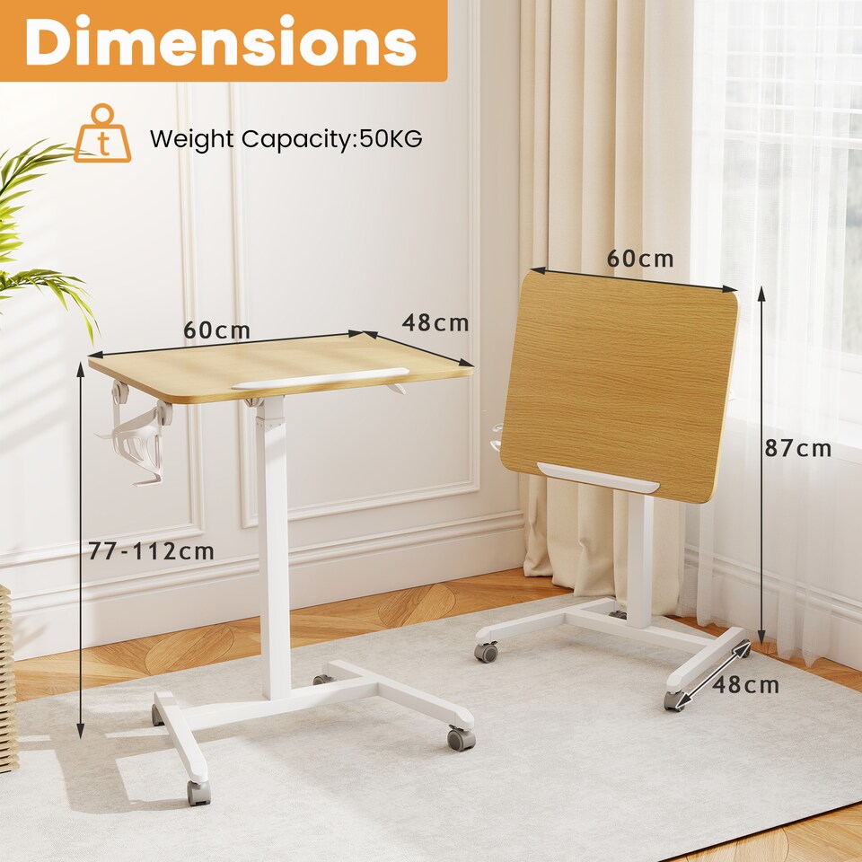 image 1 of COSTWAY Foldable Mobile Desk Portable Computer Desk White