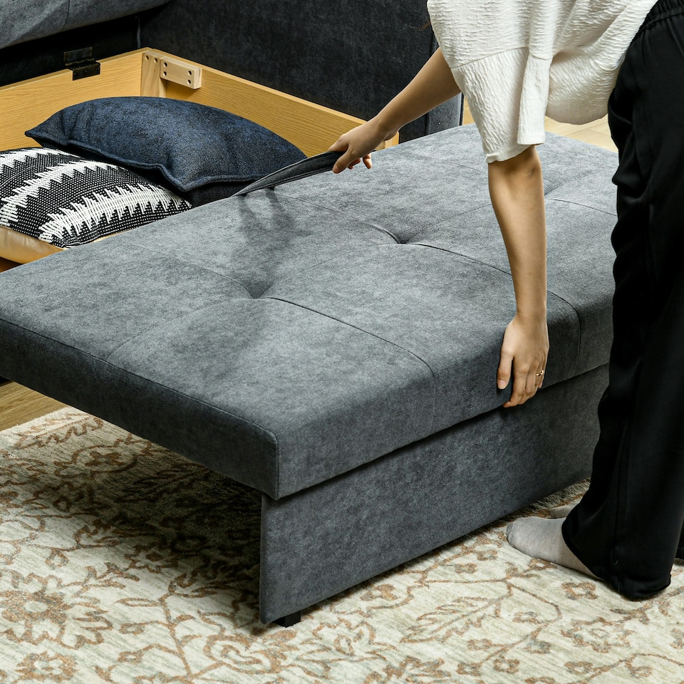 image 1 of HOMCOM 2 Seater Sofa Bed Convertible Bed Settee w/ 2 Cushions Storage Dark Grey