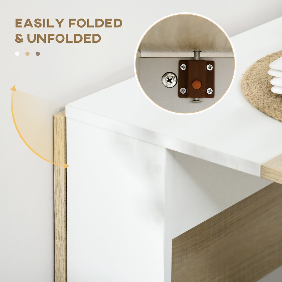 image 1 of HOMCOM Folding Dining Table, Drop Leaf Table for Small Space, Kitchen, Space-Saving, Oak & White