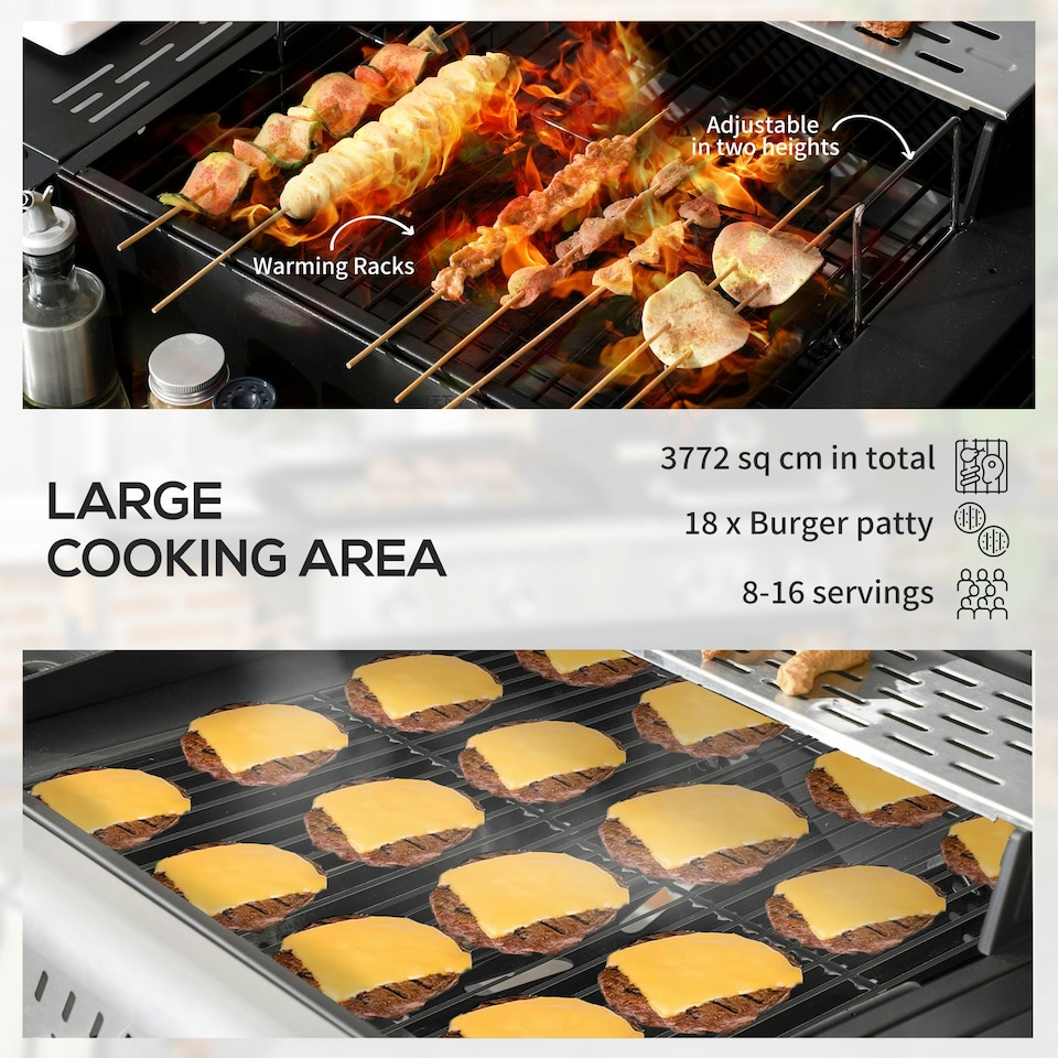 image 1 of Outsunny Dual Fuel BBQ Grill with Wheels, Warming Rack, Black