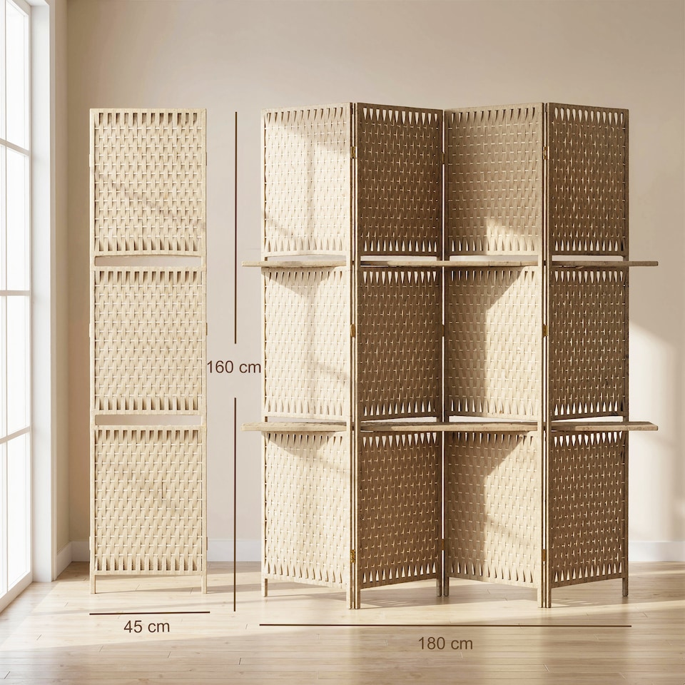 image 1 of HOMCOM 4-Panel Folding Room Divider with Shelves