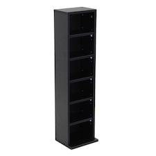 6 Tier Black Wooden CD DVD Game Book Shelf Storage Tower Rack - Fits 102 CDs