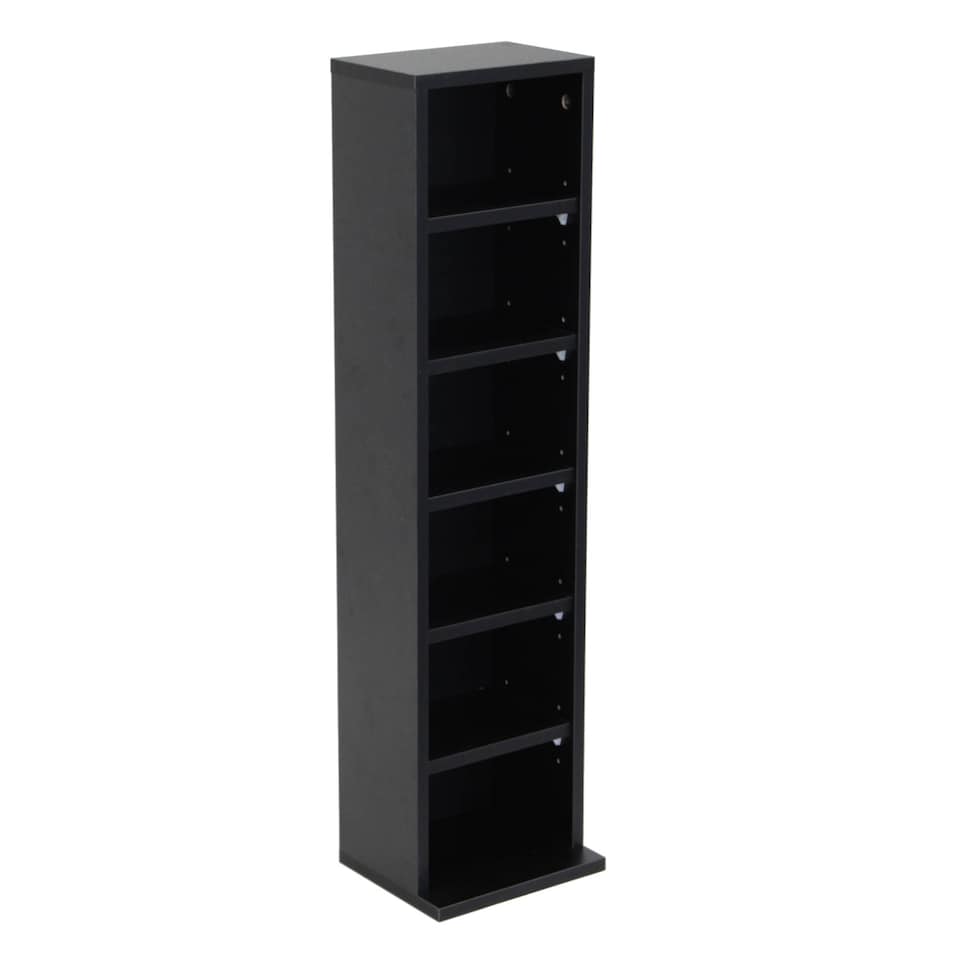 image 1 of 6 Tier Black Wooden CD DVD Game Book Shelf Storage Tower Rack - Fits 102 CDs