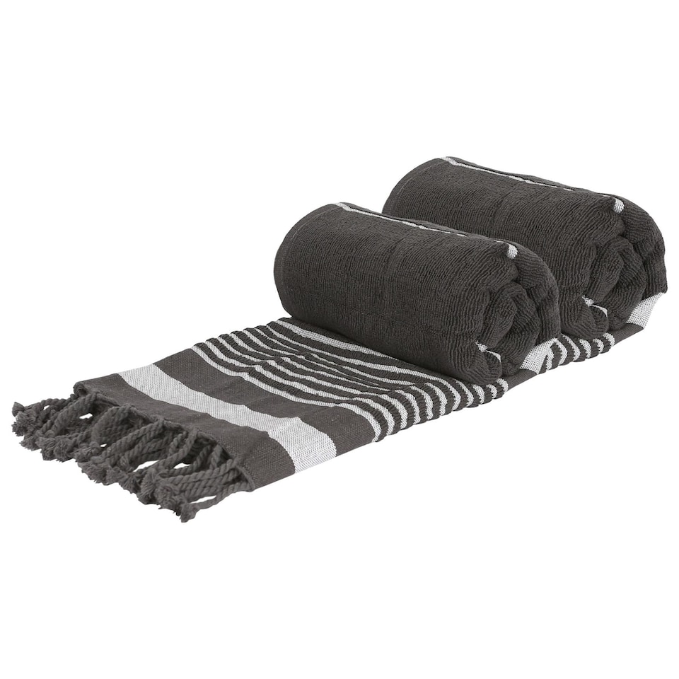 image 1 of Nicola Spring Deluxe 100% Cotton Turkish Beach Towels - 160cm x 90cm - Charcoal - Pack of 2 | Grey | Charcoal