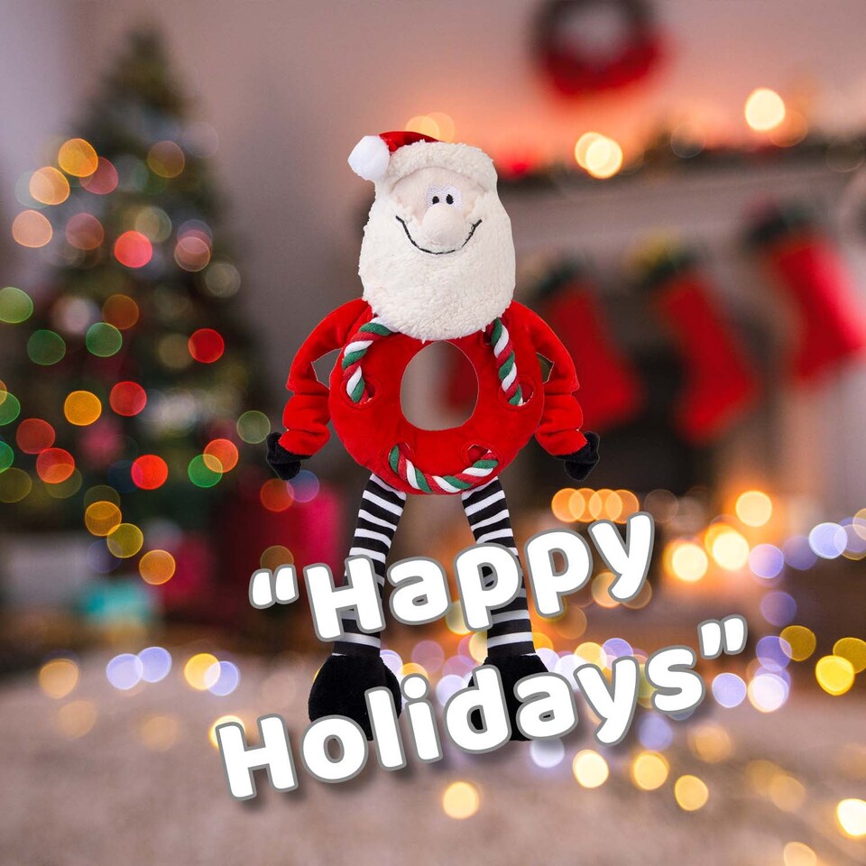 image 1 of vfm-estore Christmas Santa Pet Toy 45.5cm x 20cm Red - Festive Indoor Xmas Ornament