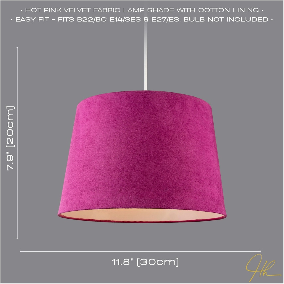 image 1 of Hot Pink Velvet Fabric 12 Inch Drum Lamp Shade with White Cotton Inner Pink