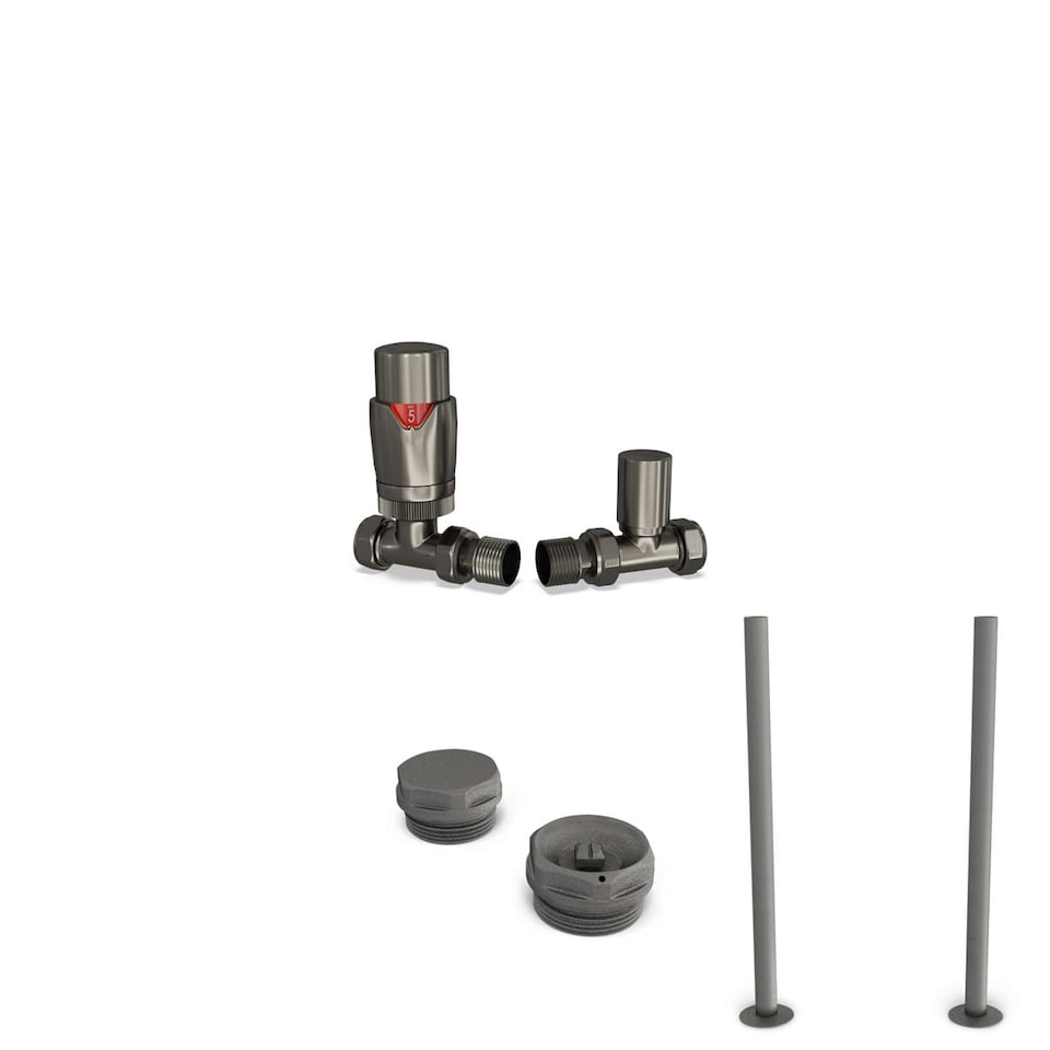 image 1 of Stirling Bold - Pewter Thermostatic Radiator Valve & Installation Kit Straight 15mm