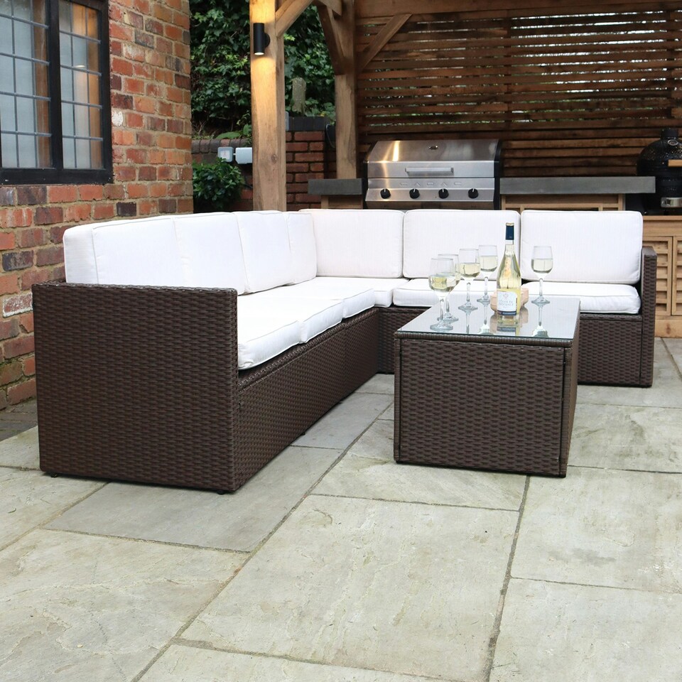 image 1 of Berlin Six Seater Corner Lounging Set in Brown