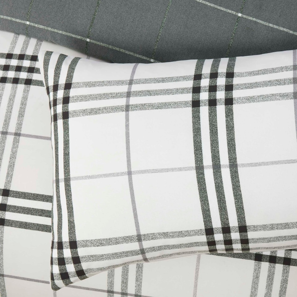 image 1 of Harris Check Polyester Duvet Cover Set with Pillowcase Grey | Double