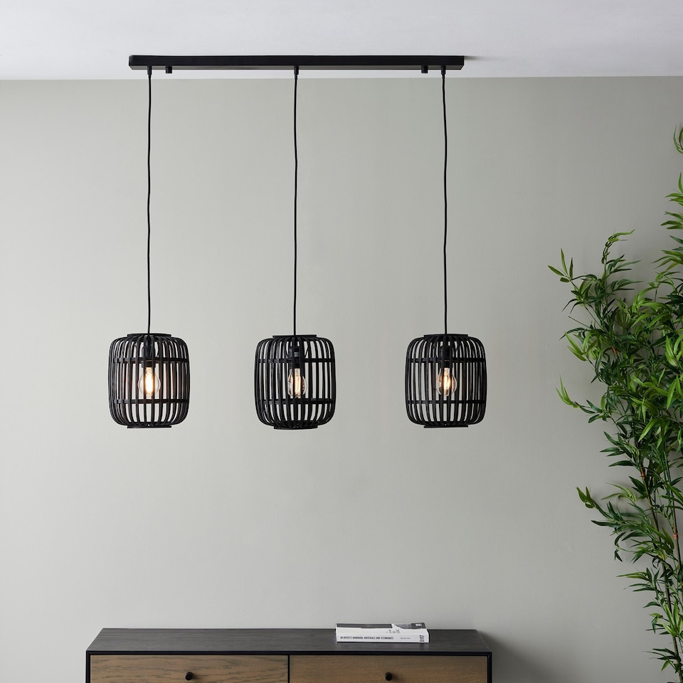 image 1 of Mathias Bar Pendant Ceiling Lamp, Dark Bamboo, Plywood With Matt Black Paint