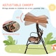 image 4 of Outsunny 2 Seat Kids Canopy Swing Chair w Adjustable Awning, Seatbelt - Brown