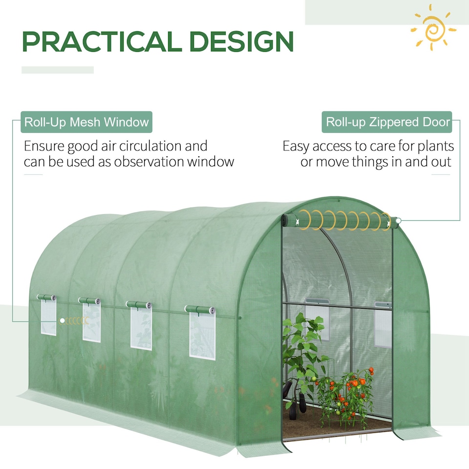 image 1 of Outsunny 4 x 2M Polytunnel Walk-in Garden Greenhouse with Zip Door and Windows