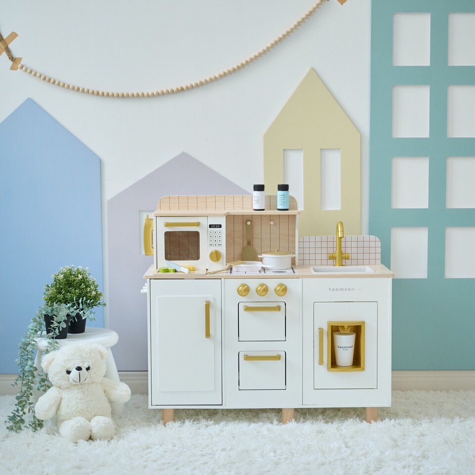 image 1 of Teamson Kids Wooden Play Kitchen Set with Ice Dispenser, Sink & Accessories