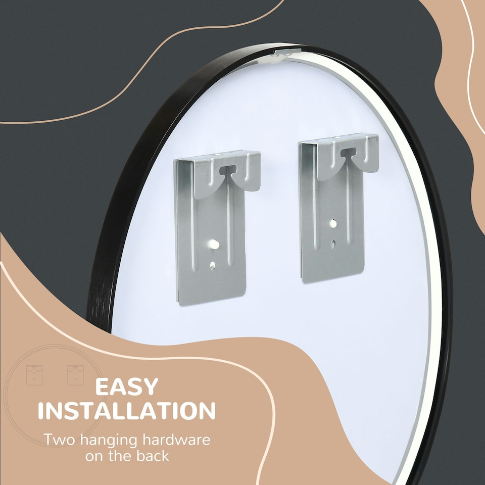 image 1 of kleankin Round Bathroom Mirror, Modern Wall Mirror Aluminium Frame, 40x40 cm