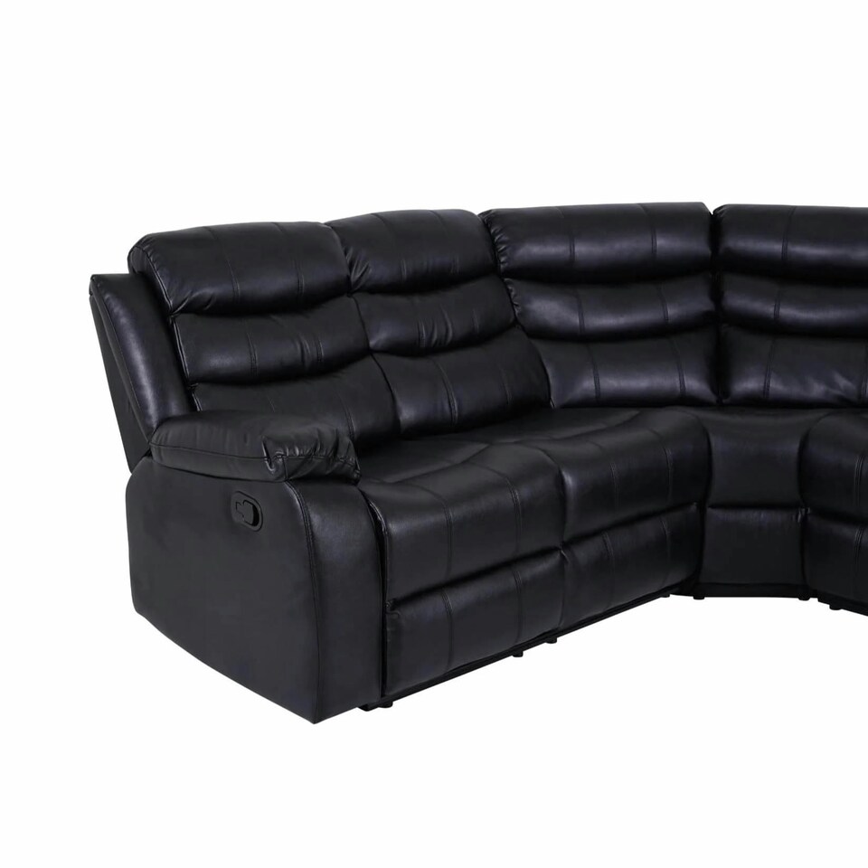 image 1 of Roma 5 Seater Leather Recliner Corner Sofa Set Black