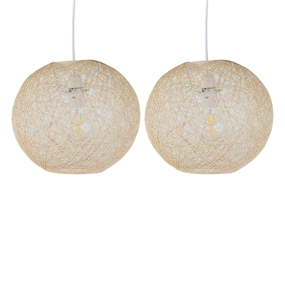 image 1 of Set of 2 Abaca - Natural 10 Globe Ceiling Light Shades" Brown