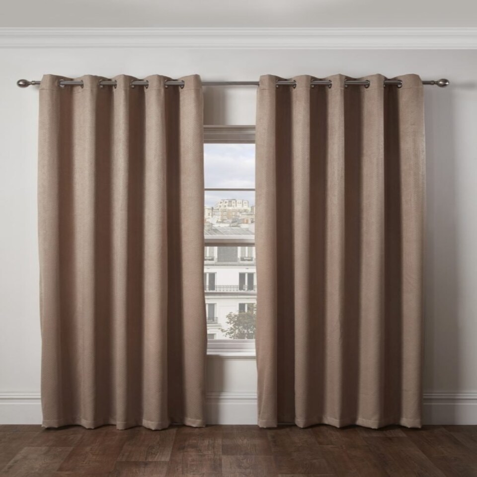 image 1 of Metro Thermal Blackout Eyelet Curtains 168cm x 183cm Taupe Brown | Natural