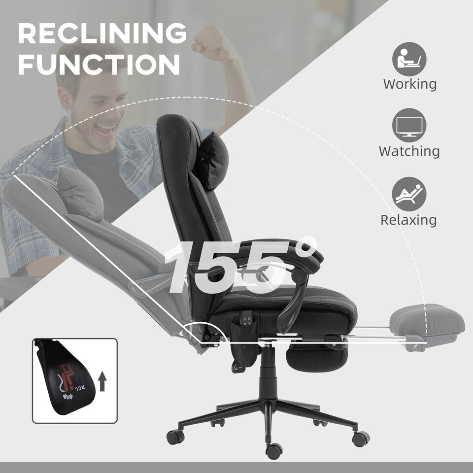 image 1 of Vinsetto Fabric Vibration Massage Office Chair with Heat, Head Pillow, Black